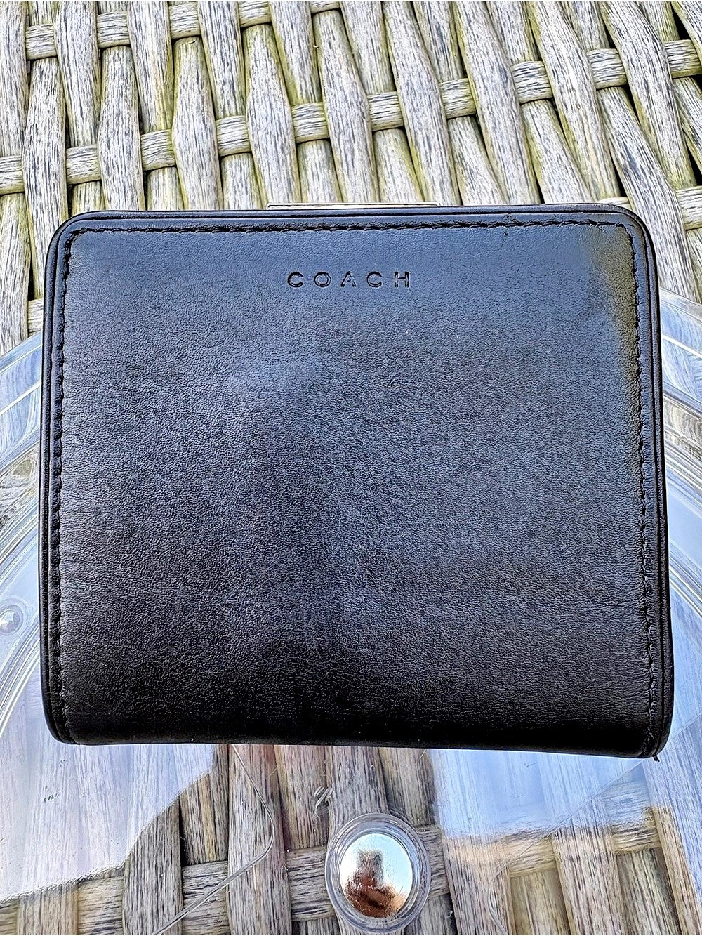 Coach Piped Polished Mini Wallet Leather Frame Black Y2K Vintage
